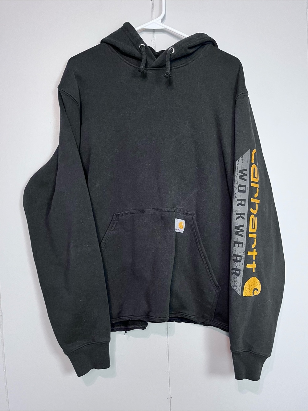 Carhartt Original Fit Logo Sleeve Hoodie Black Fleece Lined Size Large